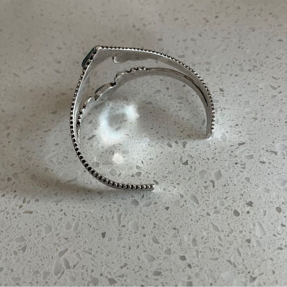 Natural Blue Turquoise Stone Decor Western Metal Cuff Bangle Bracelet - Picture 10 of 13